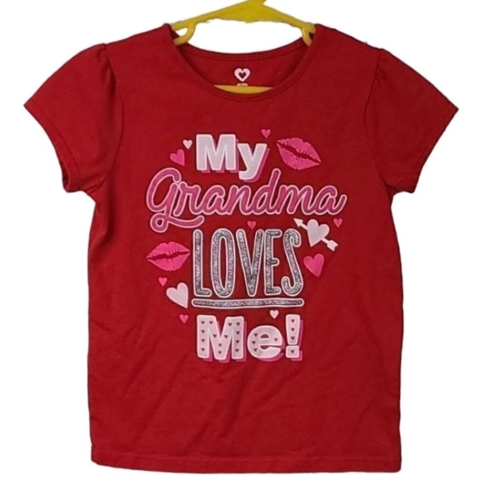 My Grandma Loves Me - Cute Red Glitter Tee Girls 5T Toddler T-shirt Short Sleeve